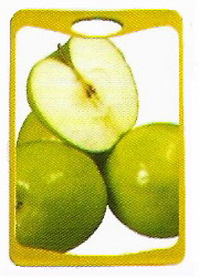 Разделочная доска с антимикробной защитой Microban (Майкробан) серия "Малая с рисунком", цвет : салатовый Размер: 200мм. х 290мм. рис "Яблоки разрезанные"